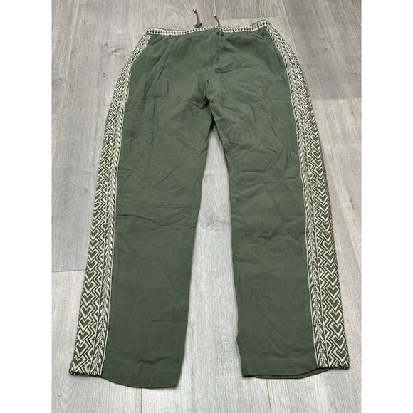 NWT Hale Bob Womens Gauzy Ankle Pants Elastic Waist Embroidered Olive Green XS - Picture 2 of 9